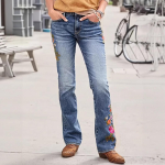 Vintage Tikitud Lilledest Denim P&uuml;ksid Naistele S&uuml;gis K&otilde;rge V&ouml;&ouml;koht L&otilde;dvad Jeansid P&uuml;ksid Naistele T&auml;navamood Denim P&uuml;ksid L sinine