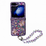 Luksuslik Naiste S&auml;tendav Telefonikott Samsung Galaxy Z Flip 7 fe 6 5 4 3 Flip7 Flip6 5G jaoks Armas Bling Kristallkivist Randmepael Galaxy Z Flip6 lilla