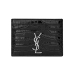 Saint Laurent Ysl Cassandre H&otilde;bedane Logo Krokodillimuster L&auml;ikiv Vasikanahast Kaardihoidja Naiste aksessuaarid Must 423303-DND0N-1000 Gift Set(Basic Set+Box+Shopping Bag)