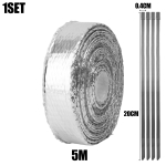 Mootorratturi summuti termoteip Summuti ribad Kuumakaitse Klaaskiud Kuumakaitse Isolatsioon Roostevabast terasest sidemetega 5M Alumiiniumfoolium (as the picture,Muffler) gray