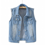 Naised Plus Size Hole Denim Vest Varrukateta Vest &Otilde;pilastele vabaaja Topid Teksad Jakid S helesinine v&auml;rv