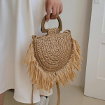Yogodlnsi suvine poolringikujuline &otilde;lgkott naiste tutipuhkuse rannakott Toes K&auml;sitsi valmistatud kootud t&uuml;druku &otilde;lakott Totes 26x2x21cm khaki
