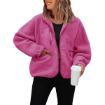 Nuppudega fliisjakk Naiste talvine soe mantel Vabaaja pealiskate Jakk Taskutega Streetwear Pealiskate M pink