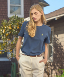 USPOLOASSN Puuvillane L&uuml;hikeste Varrukatega &Uuml;mmarguse Kaelusega T-s&auml;rk_Tumesinine Navy/90 beige