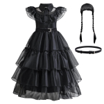 Wednesday Addamsi Cosplay Kleit Uus T&uuml;drukute V&otilde;rkkost&uuml;&uuml;m Vestidos Laste Karnevali Lihav&otilde;tte Halloweenipeo Kleit 4-12 Aastat 6T(Size 130) black