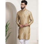 SOJANYA (Ainult pikad Kurta-s&auml;rgid meestele, siidist segu, sinepikollane, isemustriga XL beež