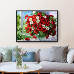 Teemantmaaling Kodukaunistuse ikoon Teemanttikandid Punased lilled &Uuml;mmargused kivimaalingud 20X30CM