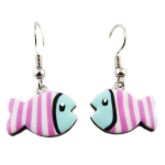Les Tr&eacute;sors De Lily [R1275] - Boucles d'oreilles artisanales 'Colombine & Arlequin' bleu rose (poissons) - 16x11 mm sinine