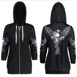 Naiste mood jakk pits-up kapuutsiga jope pealuu tr&uuml;kitud gooti punk pikkade varrukatega lukuga kapuutsid XXL must