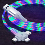 VAORLO 3-&uuml;hes helendav laadimiskaabel 2.1A kiirlaadimisvooluga helendav valgustusega USB-kaabel Samsungi iphone XiaoMi HuaWei jaoks