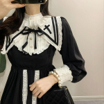 Gooti kleit Lolita seelik Retro Hepburni stiilis v&auml;ike must kleit s&uuml;gisene rev&auml;&auml;riga volangidega suur seelik pikkade varrukatega printsessi kleit S