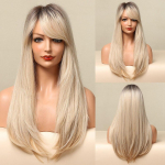Pikk sirge blond valge Ombre s&uuml;nteetiline parukas tukkidega Cosplay juuste parukad naistele kuumakindlad