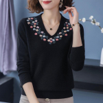 Jacquard kampsun Naiste V-kaelusega tikitud džemprid Moodsad kudumid S&uuml;gistalvine lahtised Suured Pullover XXL must