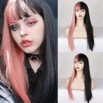 MERISIHAIR naiste pikk sirge parukas tukkidega s&uuml;nteetiline poolv&auml;rvi must tumelilla Cosplay pikk sirge parukas 60 CM