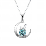 Bague Ringen 925 Sterling Silver Rabbit 1.0CT Moissanite Diamond Ripats Kaelakee Naistele T&uuml;drukutele Kingitus GRA sertifikaadiga 45cm sinine