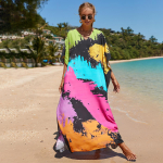 EDOLYNSA mitmev&auml;rviline Kaftan Bohemian tr&uuml;kitud V-kaelusega Batwing Sleeve Maxi Kleit Naiste Rannar&otilde;ivad Poole varrukaga Maxi Kleit R&uuml;&uuml; Q1342 One size pink