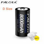 PALO 8000 mAh 1,2V R20 D suuruses laetavad akud taskulambi gaasipliidi raadiok&uuml;lmik koos aku&uuml;mbrisega must