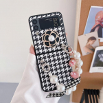 Luksuslik Houndstooth Pu nahast armas 3D Camellia telefoni&uuml;mbris Samsung Galaxy Z Flip 3 4 5g kaanega kaasaskantava p&auml;rliga k&auml;ev&otilde;ruga For Samsung Z Flip 4