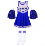 Kids Girls Cheer Leader vormiriietus Laste ergutust&uuml;drukute kost&uuml;&uuml;m sukkadega 2 pom pom 9-10 Years sinine