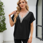 DAFIFY naistemood suvine kevad vaba &uuml;hev&auml;rvilise tr&uuml;kiga l&uuml;hikeste varrukatega pitsist V-kaelusega pluusid ja s&auml;rgid S