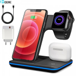 Kiire juhtmevaba laadija alus, 3-&uuml;hes laadimisjaam 15 W paddokk Apple Watchi jaoks 8 7 Airpods Pro iPhone 14 13 12 11 Xr X 8 White Without Plug