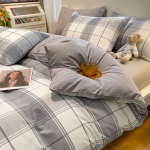 P&otilde;hjala stiilis Jaapani stiilis tr&uuml;kita ruuduline neljaosaline voodilina ja tekikott pestud puuvillast harjatud kolmeosaline komplekt 1.8m fitted sheet 4pcs