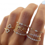 7 tk/komplekt Star Moon Cross Twist rhinestones s&otilde;rmuste komplekt naiste avanemisv&otilde;imalusega reguleeritavad s&otilde;rmer&otilde;ngad, peen virnastatav kihistusr&otilde;ngaste komplekt C