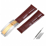 Krokodillimustriga ehtsast nahast kellarihmad 20 mm Rolexi kellarihma jaoks Daytona Submariner GMT RX k&auml;ev&otilde;ru kokkupandav pannal Brown-silver gold 20mm With logo