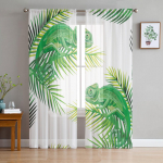 Chameleon Lizard Plant Rohelised valged t&uuml;llkardinad elutuppa K&ouml;&ouml;k Sheer Voile kardin Magamistoa aknapaneelid 135W x 114H(cm)