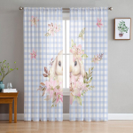 Lihav&otilde;ttej&auml;nku lilleline ruuduline t&uuml;llkardinad elutuppa magamistuppa Voile l&auml;bipaistev kardinakna kodukaunistuseks kardinad 135W x 114H(cm)