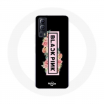 Coque pour Vivo Y72 Blackpink Groupe de K-pop Logo Noir Rose Fond Noir