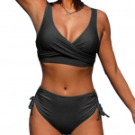 2 tk/komplekt Naiste bikiinikomplekt V-kaelusega varrukateta rinnahoidja, k&otilde;rge v&ouml;&ouml;koha k&uuml;ljega n&ouml;&ouml;rid, p&uuml;ksikud, mis reguleerivad k&otilde;hupiirkonda, ujumisriided M j&auml;rve sinine v&auml;rv