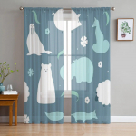 Loomad Multifilm Disain T&uuml;ll L&auml;bipaistvad kardinad elutuppa Magamistuba K&ouml;&ouml;k Kaunistus Voile Organza kardinad 135W x 114H(cm)