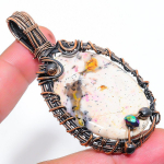 Natural Dendrite Opal Gemstone Handmade Copper Wire Wrap Pendant 2.96 v4u27