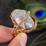 Natural Crazy Lace Agate Gemstone Handmade Copper Wire Wrap Ring Size 7 v4l22