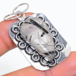 Natural Black Rutile Gemstone Handmade 925 Sterling Silver Pendant 1.85 g2k00