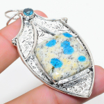 Natural K2 Blue Azurite, Blue Topaz 925 Sterling Silver Pendant 2.84 q0u53