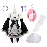 Anime Ram Rem Lolita Neiu Cosplay Kost&uuml;&uuml;mid Vestido Re:zero Kara Hajimeru Isekai Seikatsu Halloweeni kost&uuml;&uuml;mid naistele Loli kleit L-(Full set+wig)