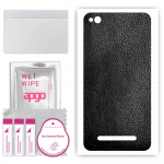 apgo Protective Skin Sticker for the back compatible with Xiaomi Redmi 4A, Wrap Film, Foil, Vinyl - Pattern Black Leather