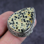 Natural Dalmation Jasper Gemstone Handmade 925 Sterling Silver Ring S.8 z0q83