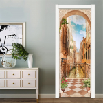 3D-puidust uksemustriga uksekleebis Seinamaal Kootav ja kinnine uksetapeet, Isekleepuvad vintage uksekleebised, Eemaldatav PVC veekindel ukseplakat 77X200cm（cut 2pcs）