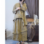 Johnature Naine kevadpesu tikandid Hiina stiilis vabaaja seelik, moodne &uuml;hev&auml;rviline retro vintage seelik One Size tume khaki v&auml;rv