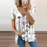 Naiste suvine uus moodne sinine &otilde;&otilde;neslilledega tr&uuml;kitud vabaaja lukuga V-kaelusega l&uuml;hikeste varrukatega pluus XS sinine