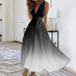 Naiste pikk kleit Maxi kleit vabaaja kleit Suvine vabaaja varrukateta V-kaelusega Boho v&ouml;&ouml;koha tagasit&otilde;mbega kleit tr&uuml;kiga L must