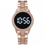 Puuteekraaniga LED digitaalsed naiste k&auml;ekellad Rhinestone'i naiste roostevabast terasest k&auml;ekellad kvartskellad roosa kuldne v&auml;rv