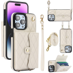 Crossbody Cards Slot Bag Rahakott Nahast &uuml;mbris iPhone'ile 15 14 13 12 11 Pro Max XS MAX XR 8 7 P Samsung S24 S23 S22 S21 S20 Ultra Plus A14 A13 A53 A54 iPhone 7/8/SE 2020 valge