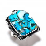 Copper Blue Turquoise Gemstone Handmade 925 Sterling Silver Ring Size 8.5 f1r73