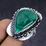 Malachite Gemstone handmade 925 Sterling Silver gift Jewelry Ring Size 7 Q1H33