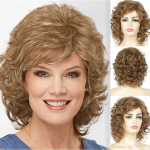 Klassikaline lokkis parukas tukkidega, s&uuml;nteetilised naturaalsed juuksed naistele, cosplay segatud pruunid blondid kuumakindlad igap&auml;evased parukad kuld