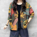 Harajuku Retro naaritsa karusnahk naised s&uuml;gistalv kootud jakk mantel Mood riided Vintage lilleprint V kaelus kootud kampsunid Lady lahtised kardiganid 3XL